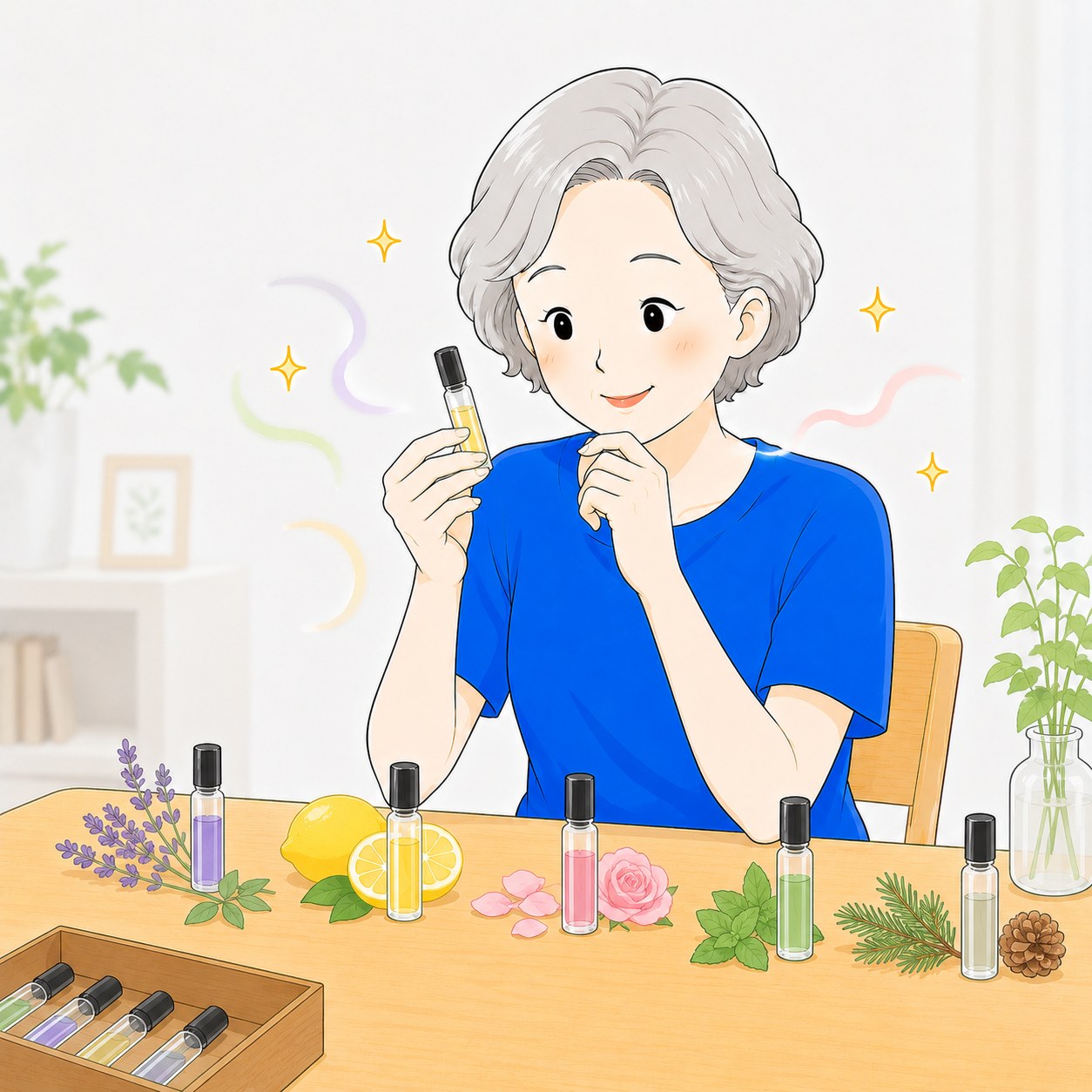 好きな香りを選ぶシニア女性