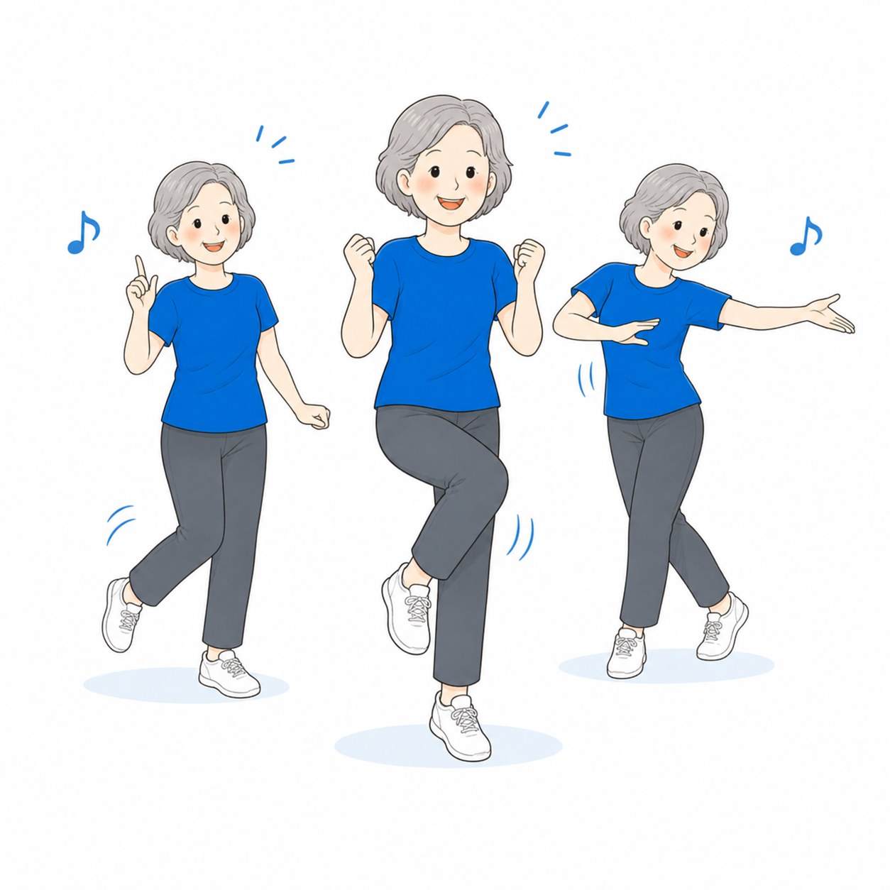 ストレッチから始めるダンスエクササイズのシニア女性
