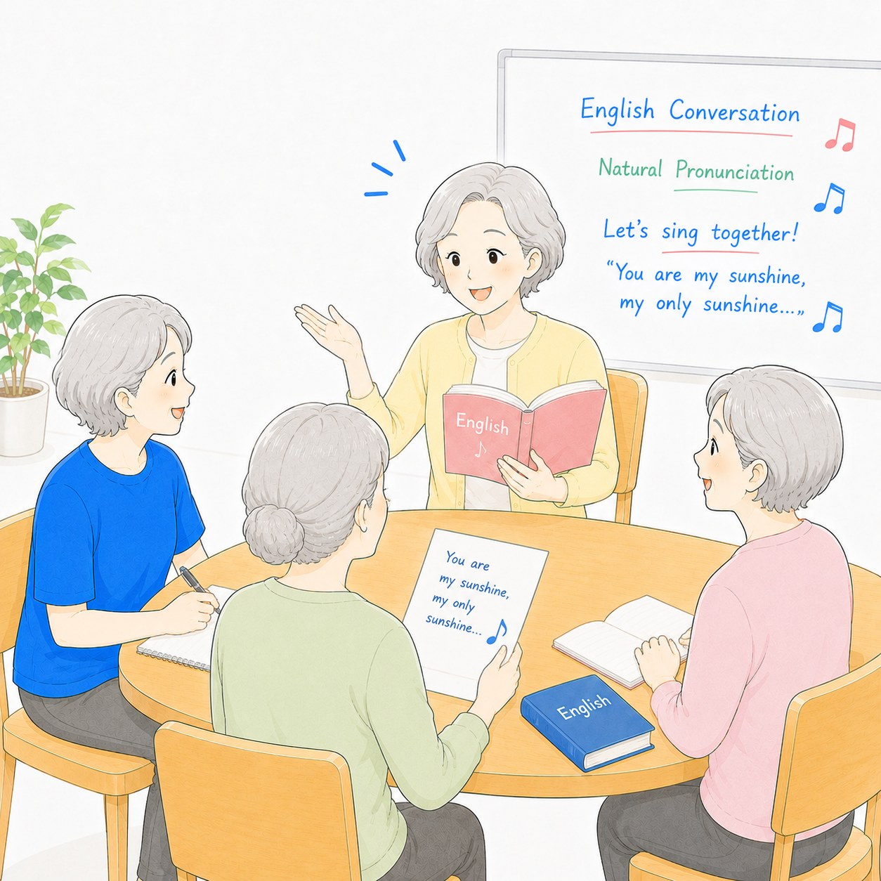 英語の発音を練習するシニア女性