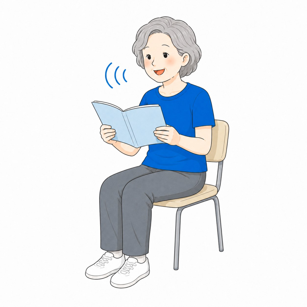 リラックスして朗読を楽しむシニア女性