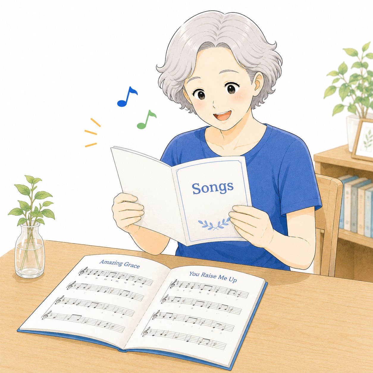歌い方のコツを教わるシニア女性