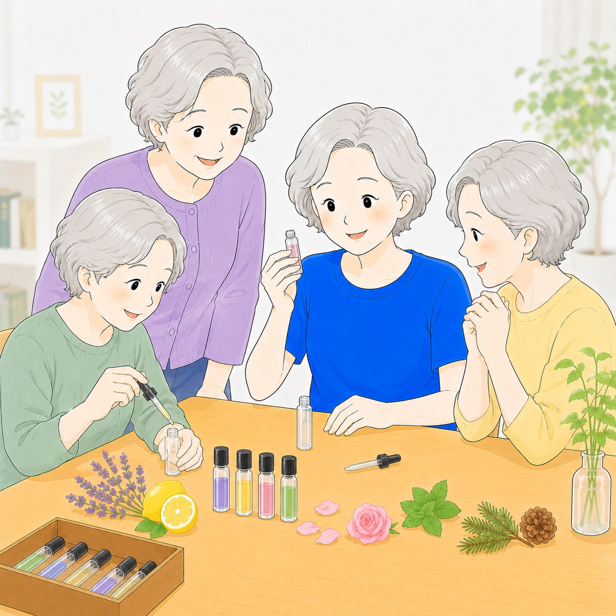 手ぶらでアロマ作りを楽しむシニア