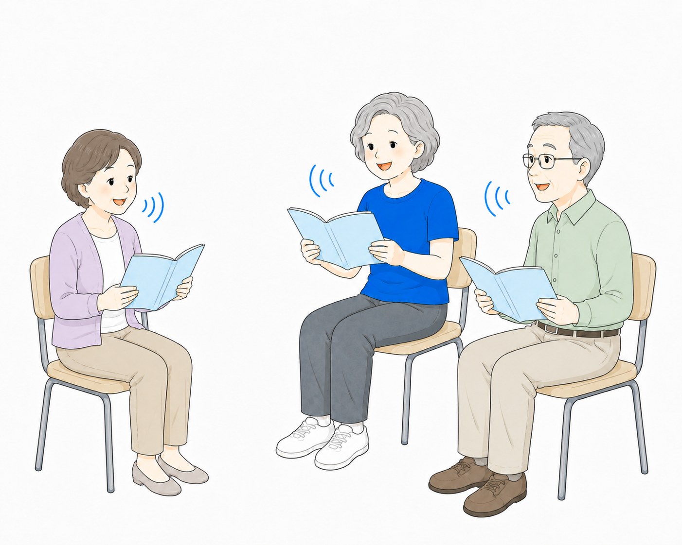 声を出して朗読するシニアの様子