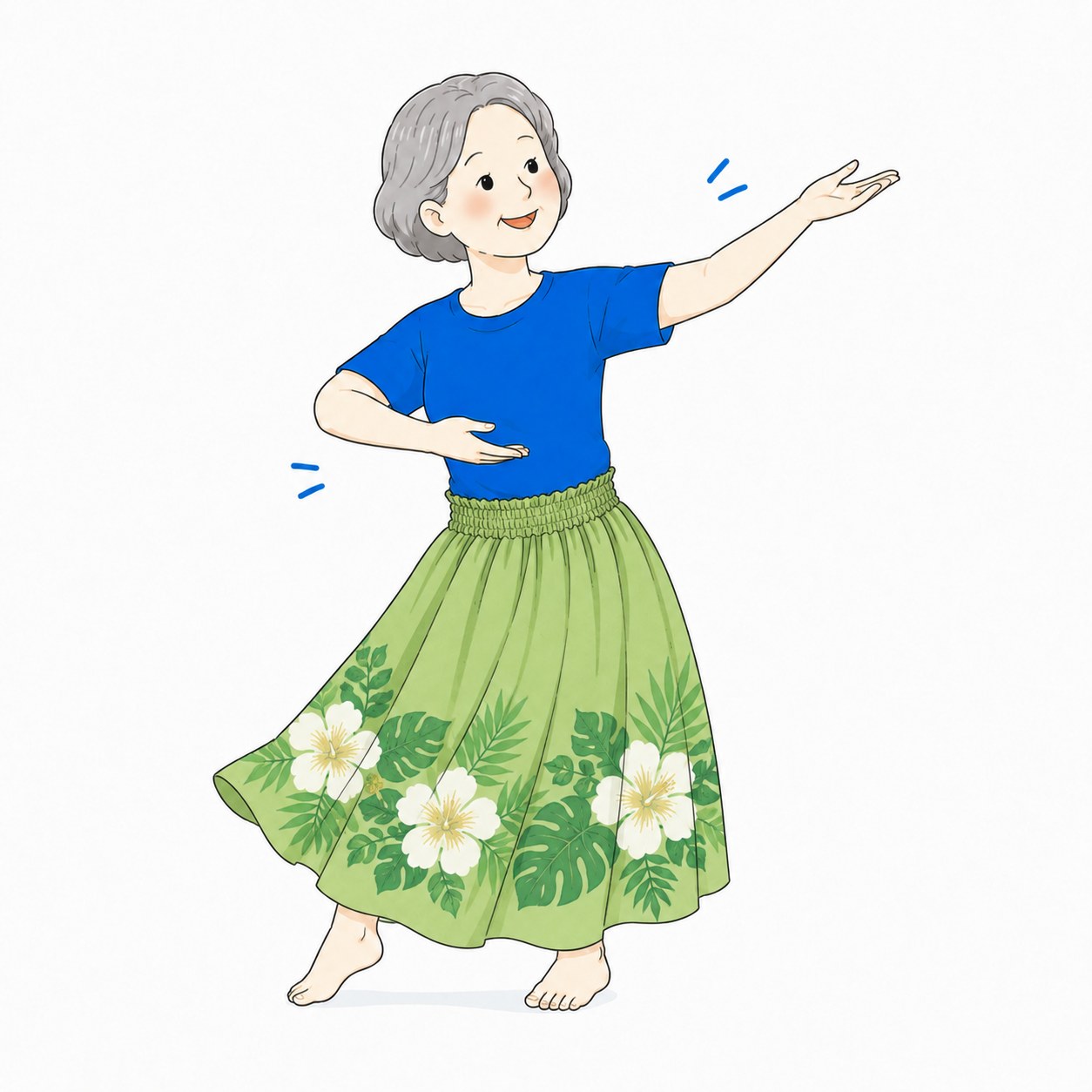 音楽に合わせて頭の体操になるフラを踊るシニア