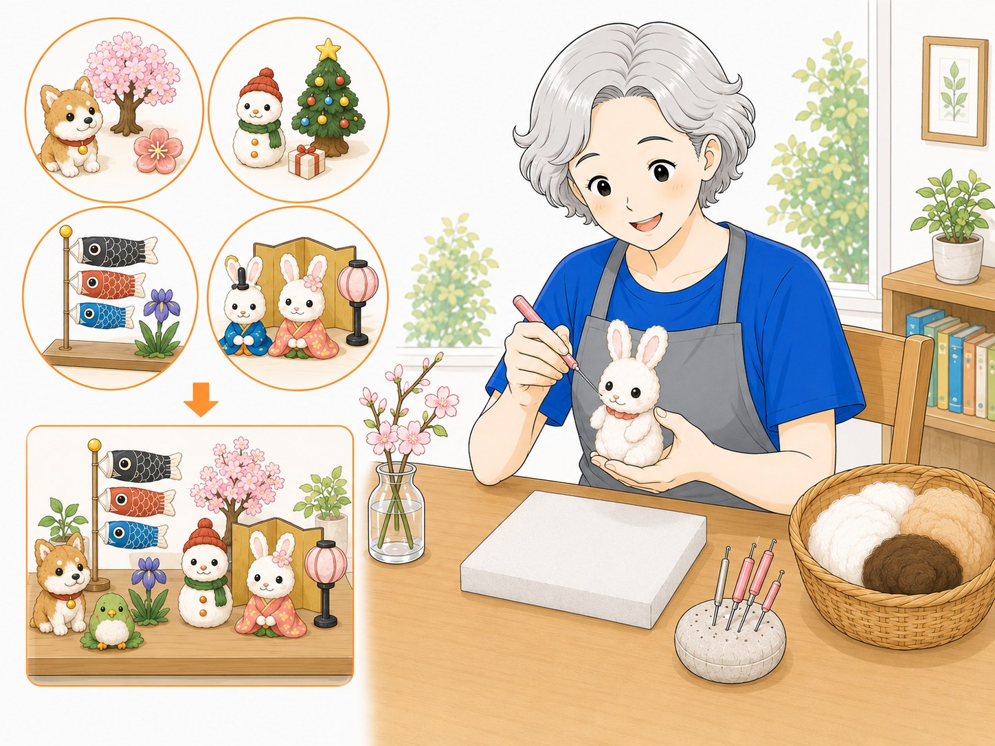 季節の飾りを作る羊毛フェルトの教室