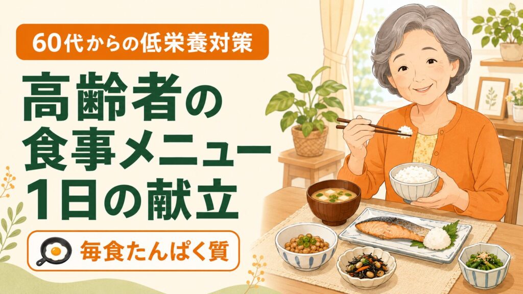 高齢者の1日の食事メニュー例を紹介するイラスト