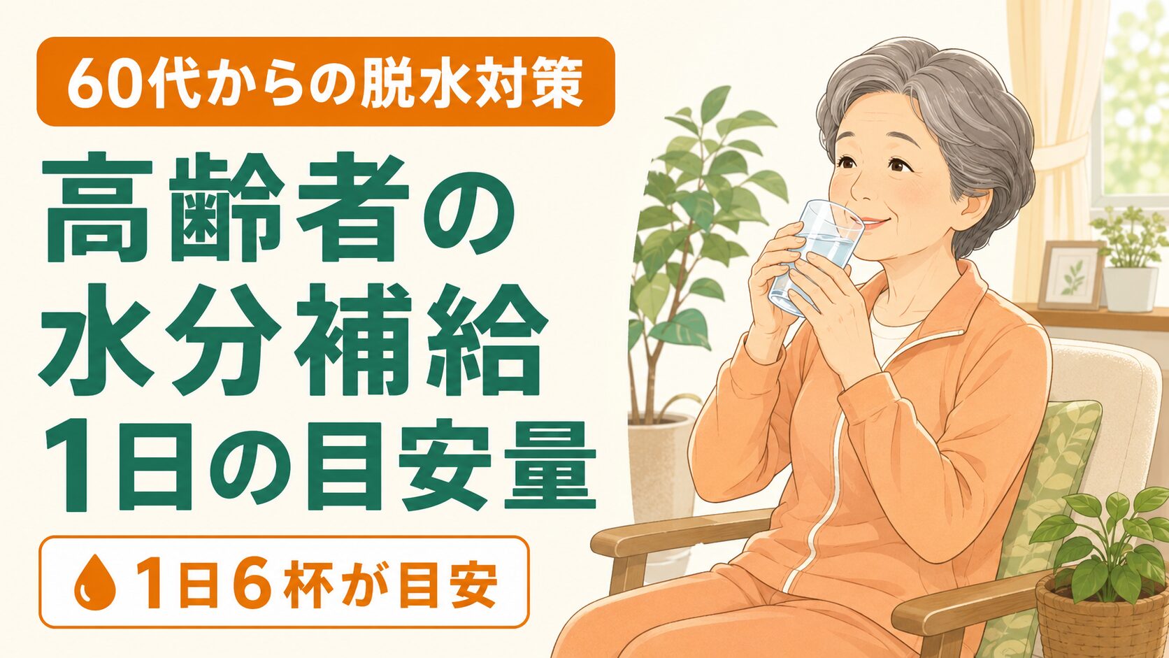 高齢者の水分補給の目安量を解説するイラスト