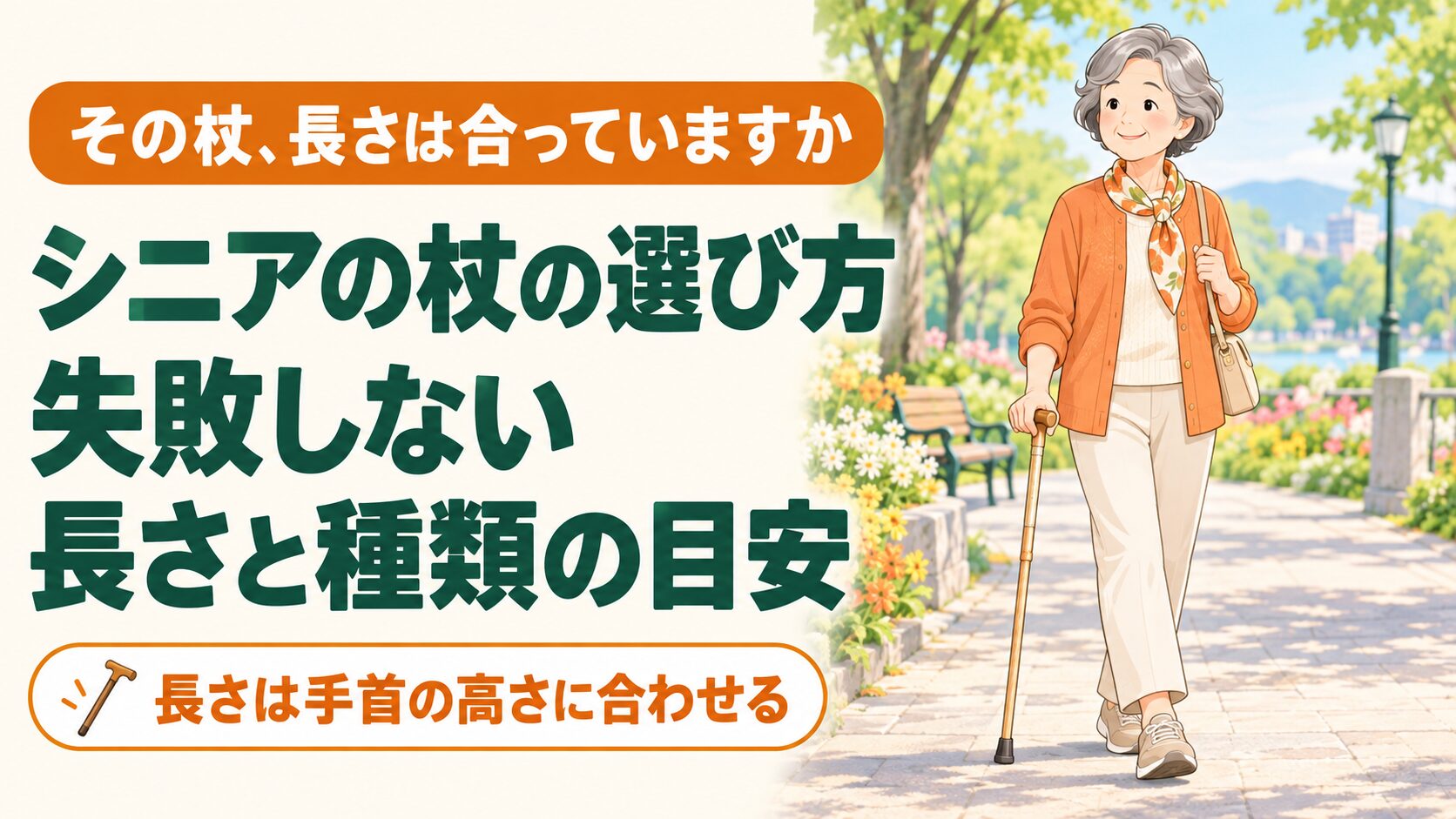シニアの杖の選び方｜60代・高齢者が失敗しない長さと種類の目安 のイメージ