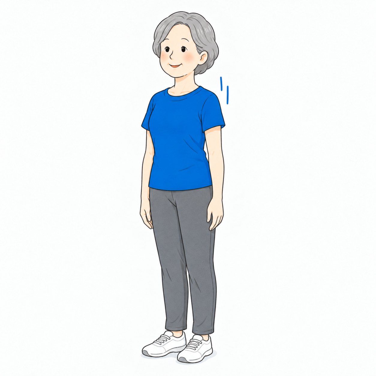 背筋を伸ばしてまっすぐ立つシニア女性