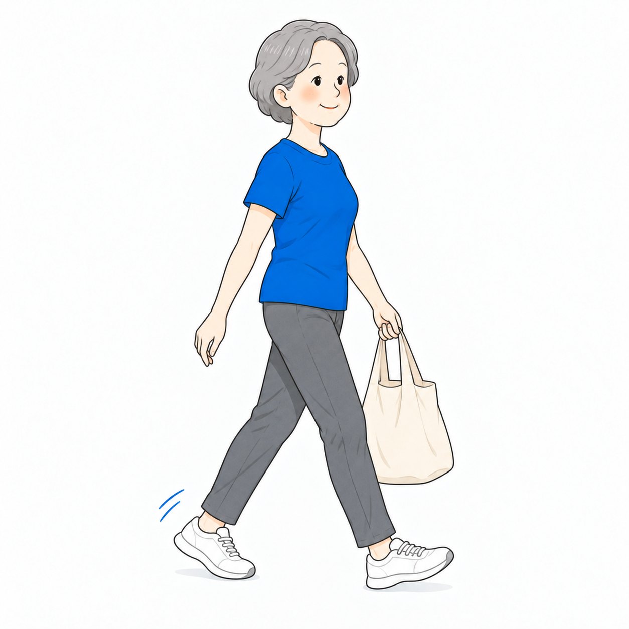 エコバッグを提げて歩くシニア女性