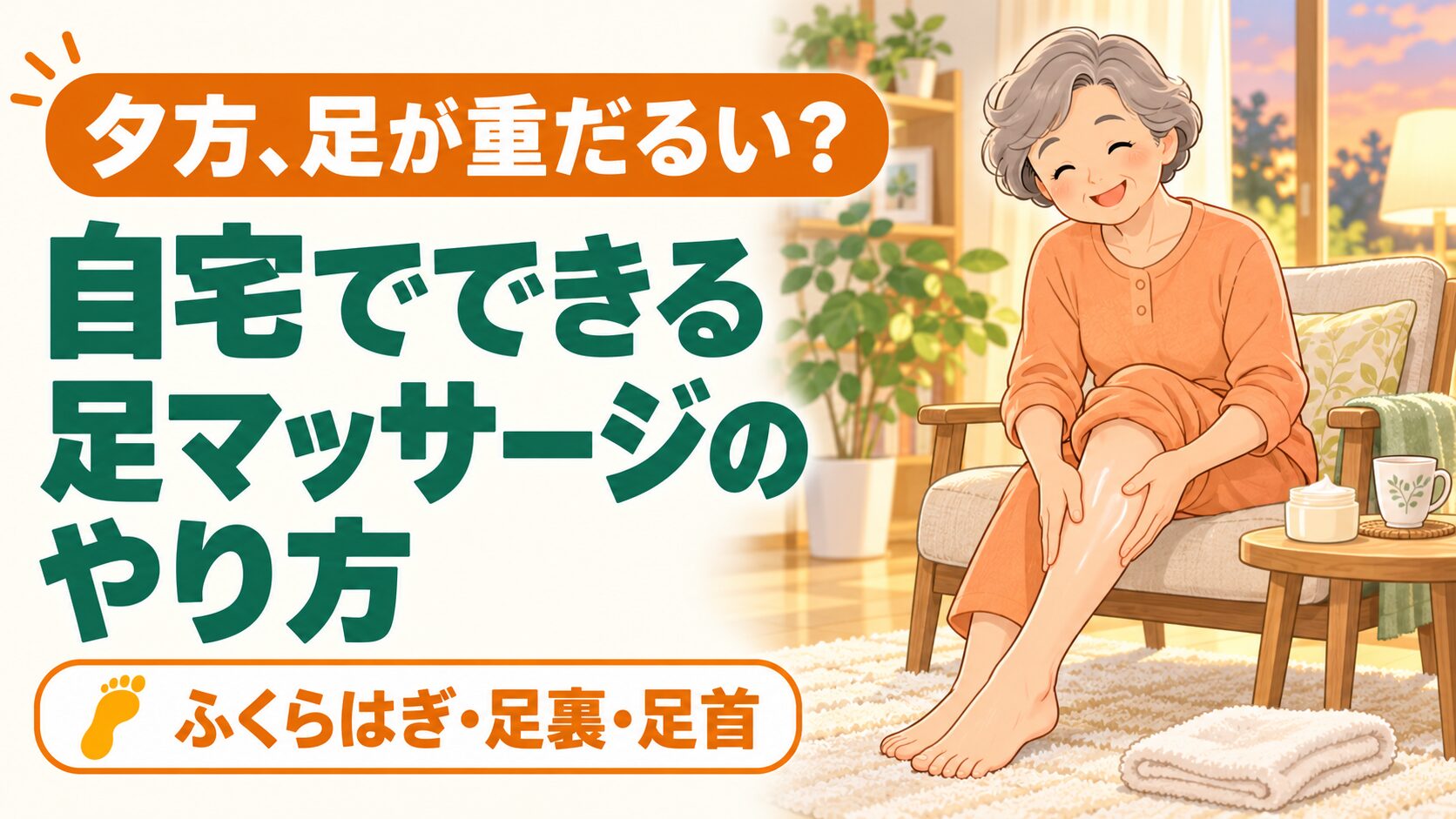 足マッサージのやり方｜60代・高齢者が自宅でできるふくらはぎ・足裏ケア のイメージ